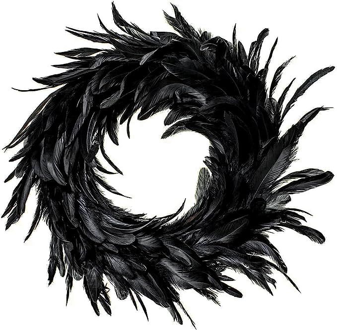 18 inch Black Feather Wreath-Used to Decorate Christmas-Faintly with Cocktail Feathers | Amazon (US)