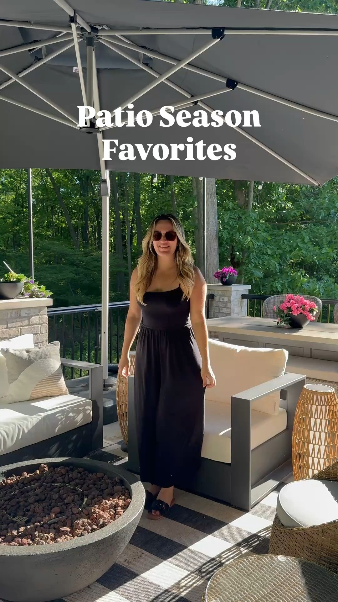#ad @Wayfair   Check out these high-quality outdoor finds that sell out year after year including my huge patio umbrella that swivels 360 degrees, black and white patio set, outdoor rug and solar lights. #Wayfair #WayfairPartner #outdoors #wishyouwerehere

#LTKSaleAlert #LTKHome #LTKSeasonal