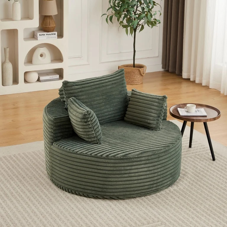 Leumius Oversized Round Chair Lounge Chaise Indoor,50" Upholstered Corduroy Deep Seat Single Clou... | Walmart (US)