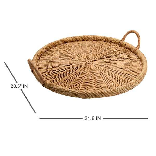 Oversized Round Rattan Tray with Handles, 22" | At Home