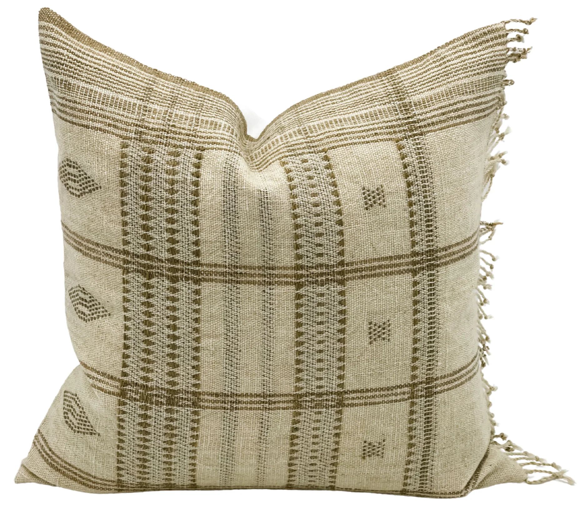 CREAM AND TAN VINTAGE INDIAN WOOL PILLOW COVER | Krinto
