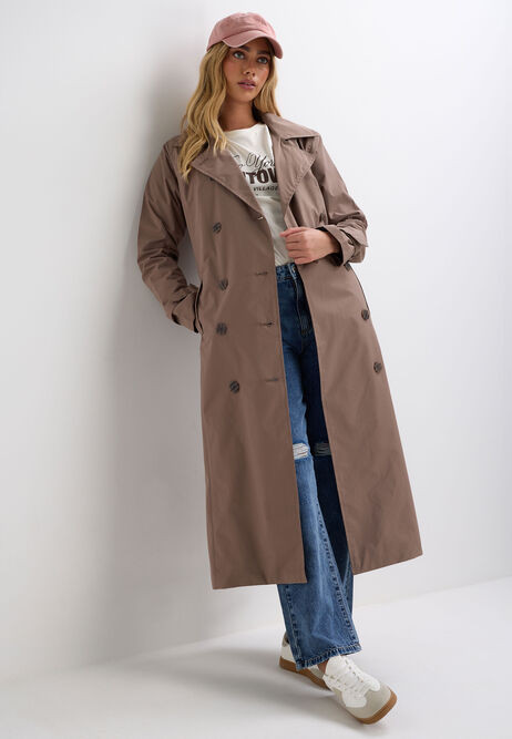 Womens Taupe Double Breasted Trench Coat | Peacocks