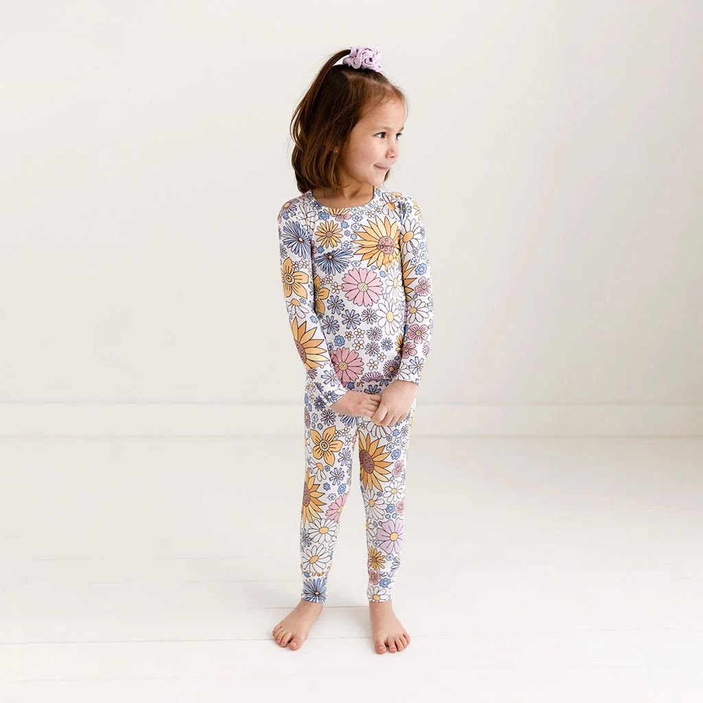 Floral White Long Sleeve Toddler Pajamas | Presley Jane | Posh Peanut