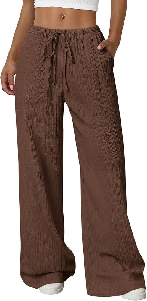 PRETTYGARDEN Womens Palazzo Pants Summer Fashion 2026 High Waisted Wide Leg Drawstring Flowy Beac... | Amazon (US)