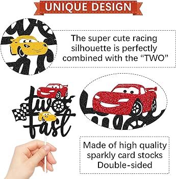 Two Fast Cake Topper Race Car 2nd Cake Decoration for Racing Car Checkered Flag Themed Kids Boy G... | Amazon (US)