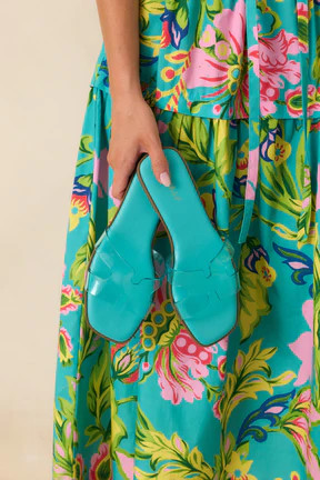 Clear the Way Teal Transparent Strap Slide Sandals | Red Dress