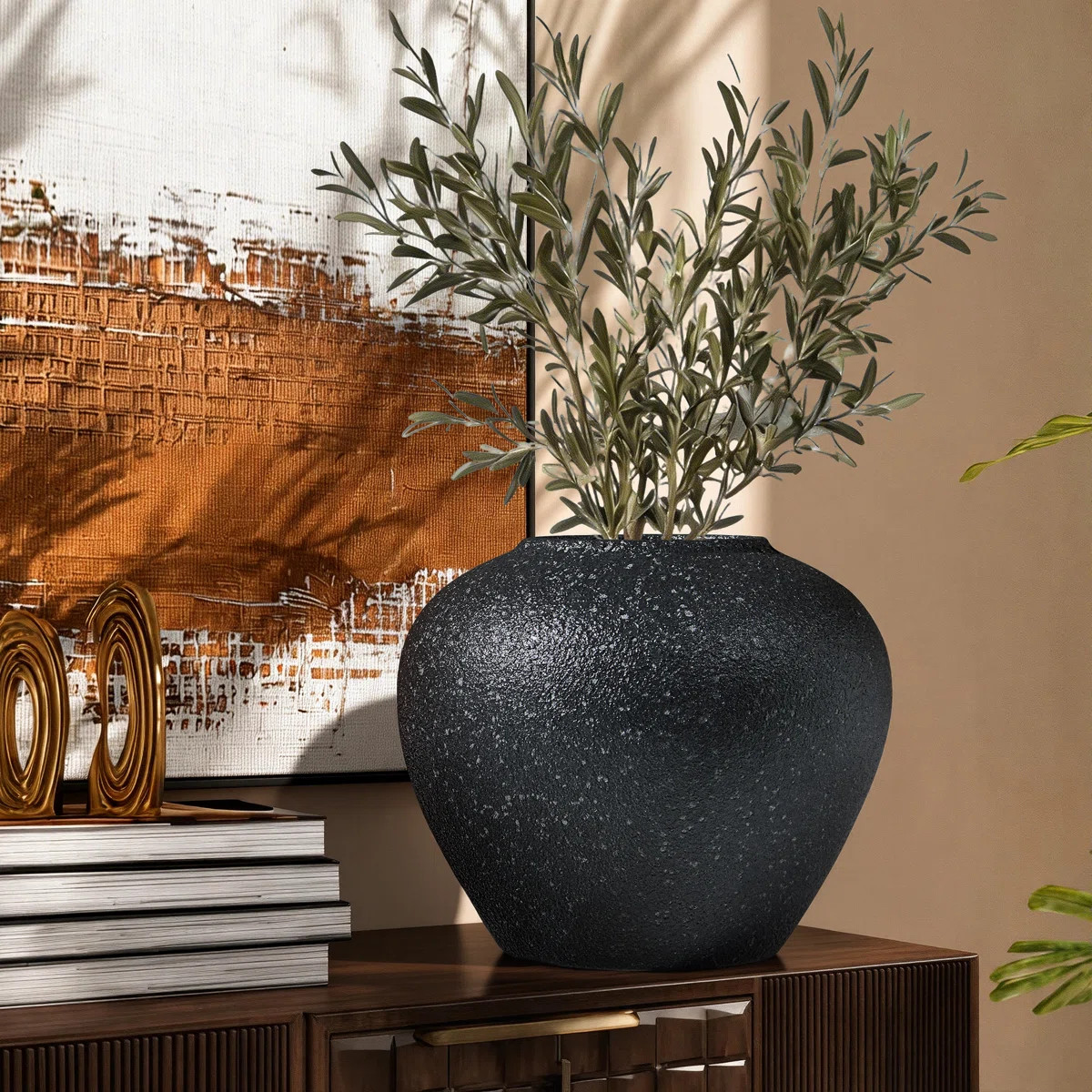 Handmade Ceramic Table Vase, Granular Texture & Matte Finish Ceramic Vase with Mottled Glaze, Sim... | Wayfair North America