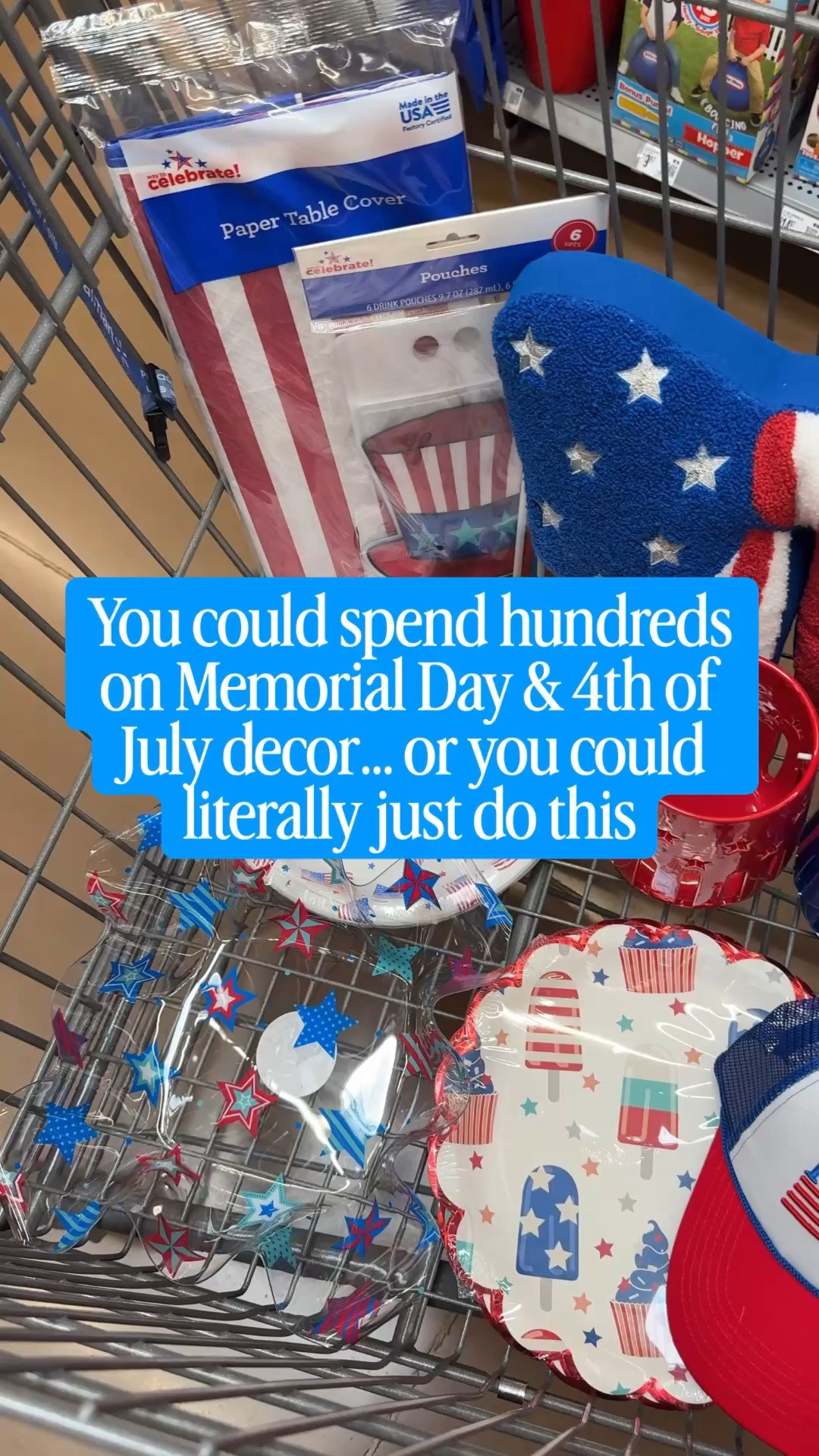You could spend hundreds on Memorial Day & July 4th decor… or you could literally just do this 🇺🇸✨
Full Walmart buggy haul for only $78 - red, white & blue everything for the parties.

#LTKSeasonal #LTKdayinmylife #LTKmomlife
