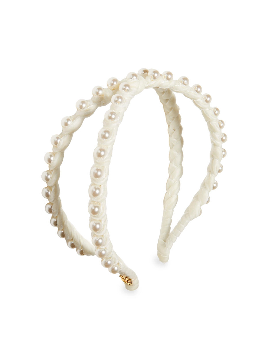 Women's Embellished Velvet Double-Row Headband - Ivory | Saks Fifth Avenue