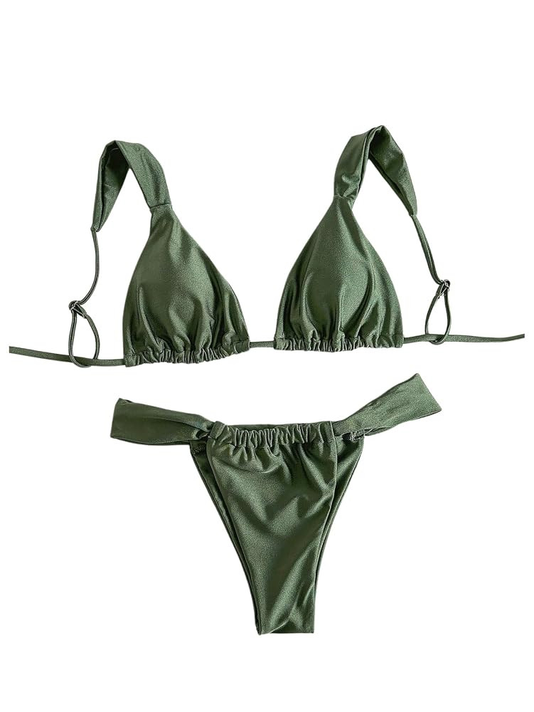 MakeMeChic Women's Floral Print 2 Piece Bikini Sets Tie Back Triangle Thong Bathing Suit Swimsuit | Amazon (US)