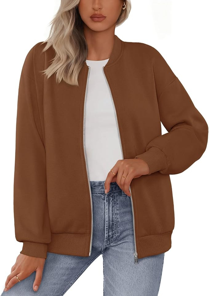 MEROKEETY Womens Long Sleeve Zip Up Casual Sweatshirts Jackets Trendy Coat | Loose Fit, Medium We... | Amazon (US)