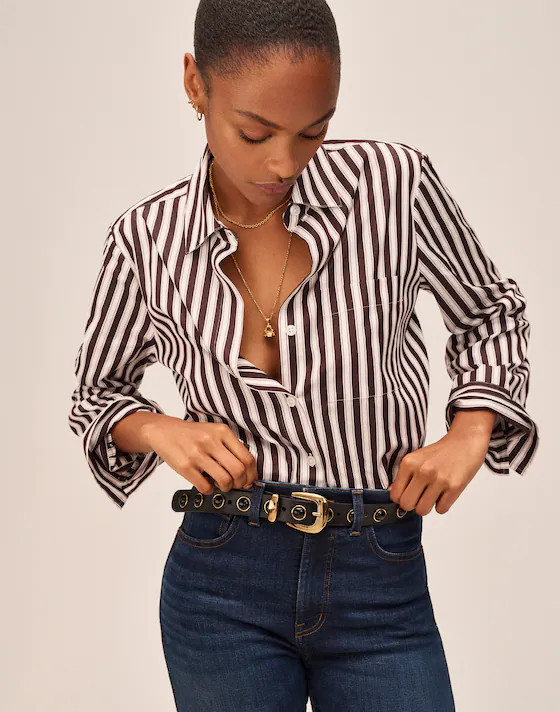 Poplin Easy Y-Neck Button-Up Shirt | Madewell | Madewell