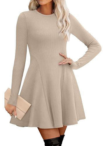 OFEEFAN Womens Fall Clothes Long Sleeve Maternity Dress for Women Fit and Flare Italian Dresses Halloween Dresses for Women Beige L | Amazon (US)
