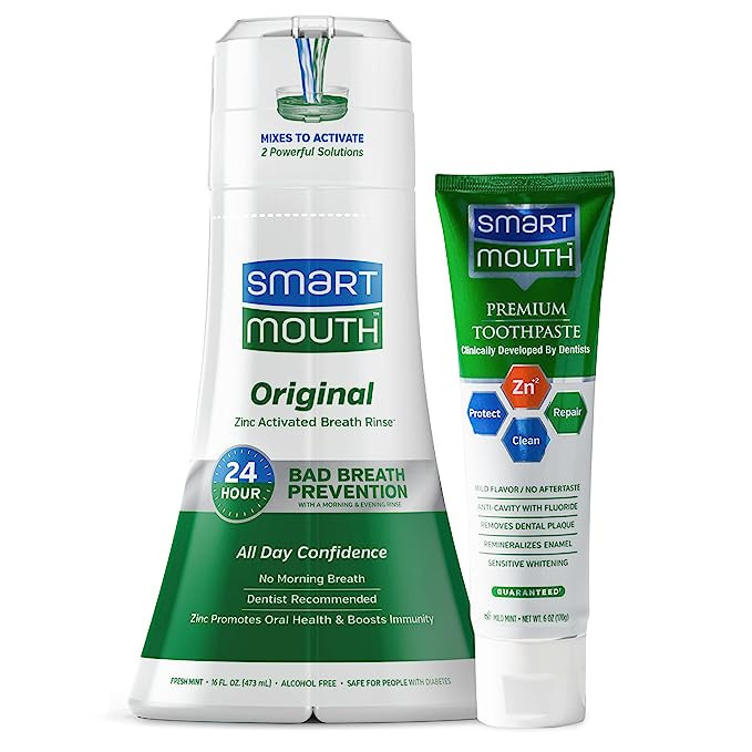 SmartMouth Original Activated Mouthwash & Premium Zinc Ion Toothpaste, Lasts 24 Hours, Mint | Amazon (US)