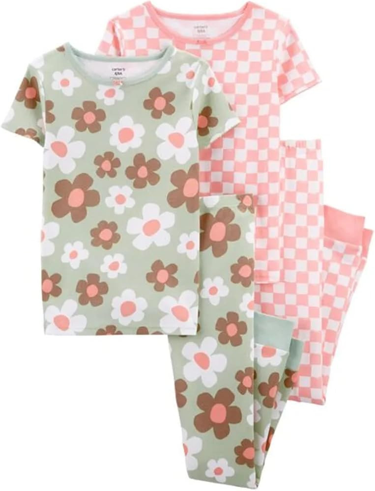 Carter's Girls' 4 Pc Cotton Pajama (Plaid and Floral, 14) | Amazon (US)