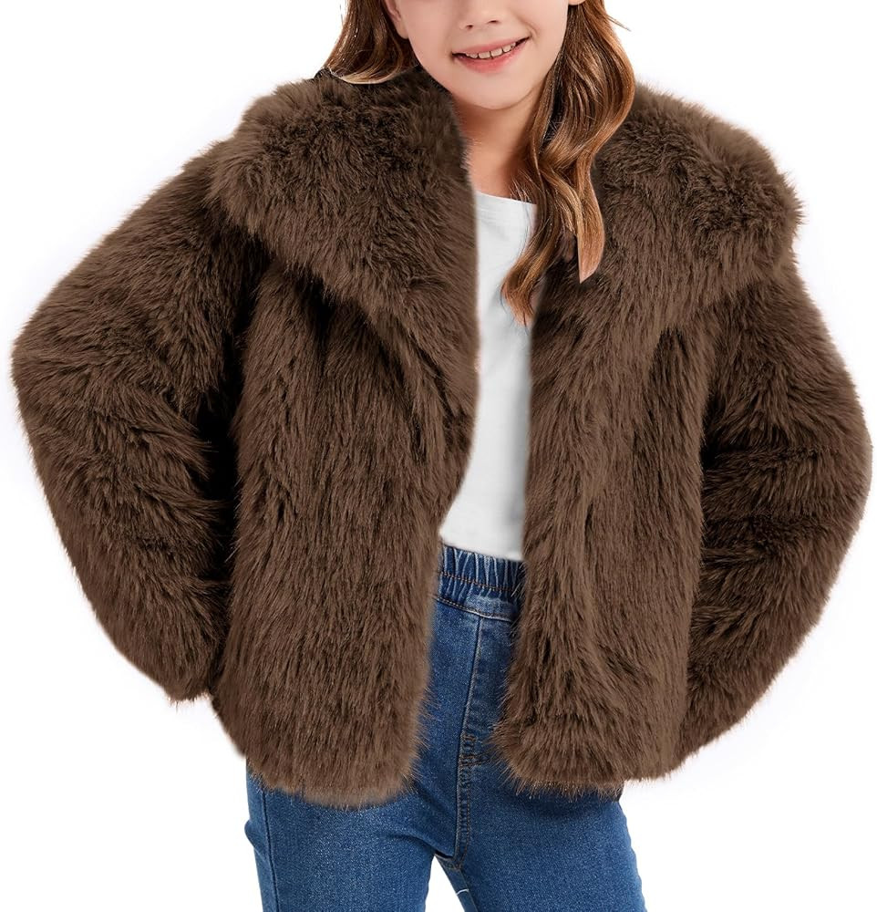 Flygo Girls Faux Fur Coat Kids Fluffy Long Sleeve Lapel Collar Open Front Jacket Warm Winter Shag... | Amazon (US)