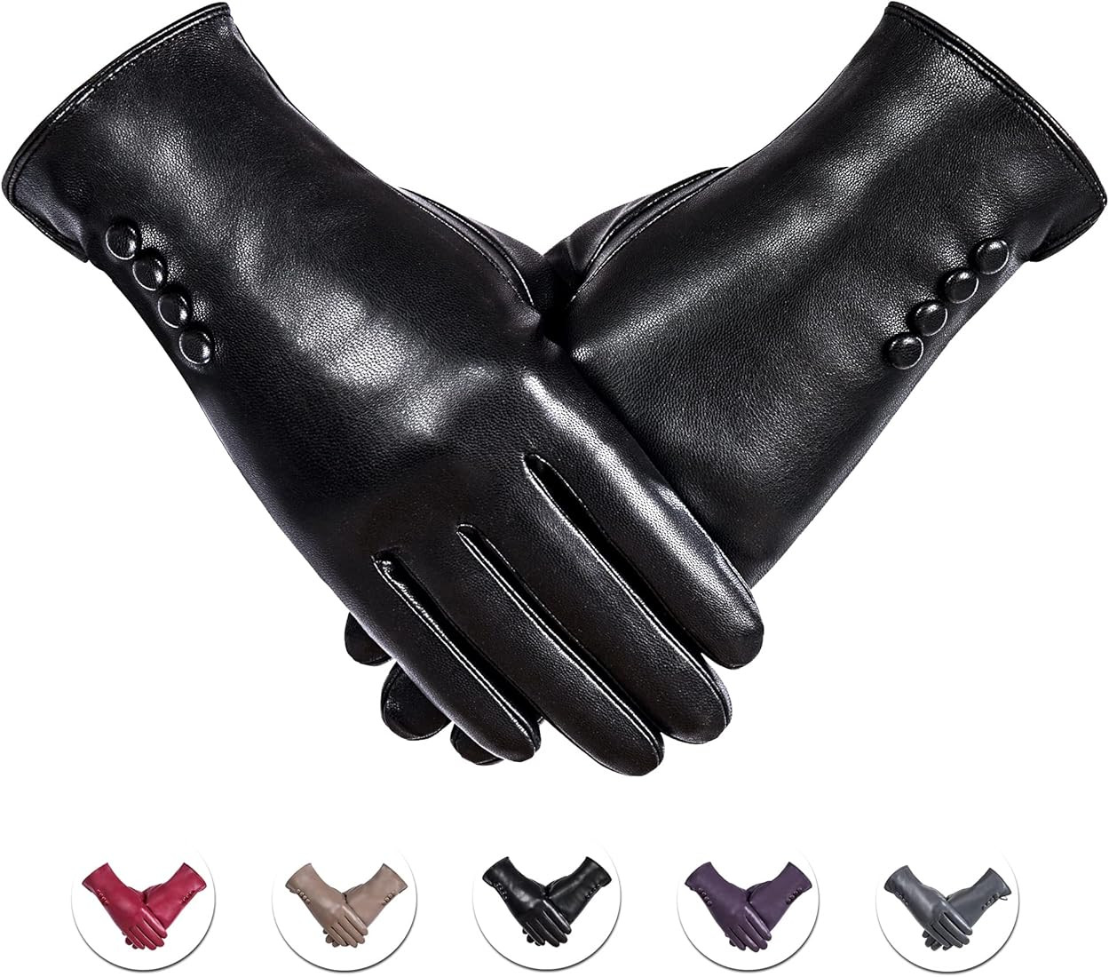 Alepo Winter PU Leather Gloves For Women, Warm Thermal Touchscreen Texting Typing Dress Driving M... | Amazon (US)