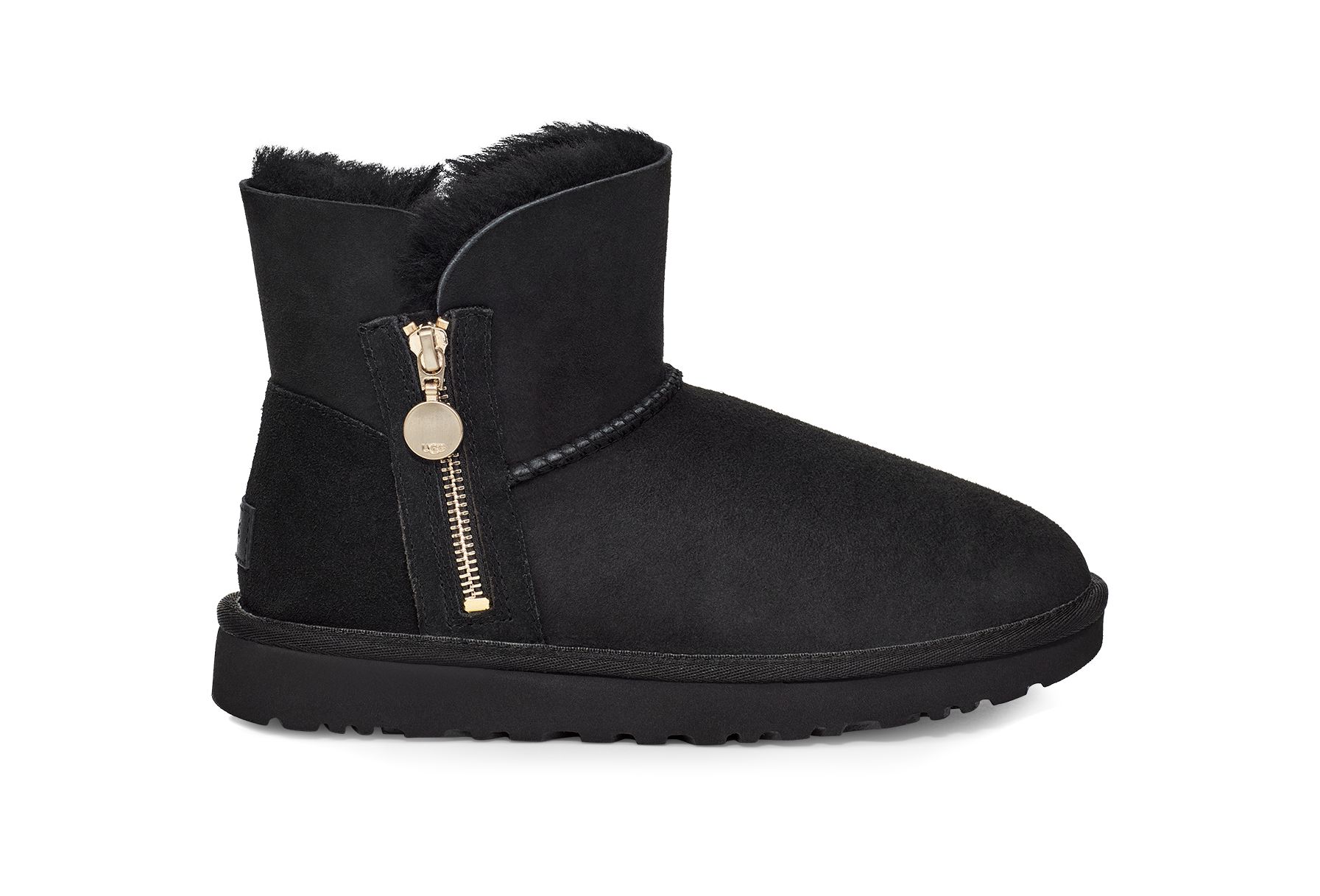 UGG Women's Bailey Zip Mini Sheepskin Classic Boots in Black, Size 8 | UGG (US)