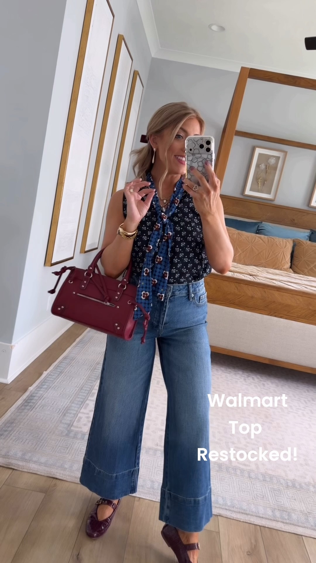 The cutest Walmart fashion find is finally RESTOCKED! 🙌 This tie-front blouse is such a good statement top—the mixed floral print, bold blue tones and feminine bow detail make it look so much more expensive than it is. I love it styled with wide leg jeans, burgundy accessories and a blazer for an easy polished fall outfit. 🍂🤎 Such a cute Walmart outfit idea for work, dinner, date night or anywhere you want to look put together without overthinking it!

#WalmartFashion #WalmartFinds #WalmartStyle #WalmartFashionFinds #WalmartNewArrivals #AffordableFashion #FallFashion #FallOutfitIdeas #WomensFashion #AffordableStyle #WorkwearStyle #CasualChic #WideLegJeans #FallStyle #OutfitInspiration

#LTKxWalmart #LTKootd #LTKPetite