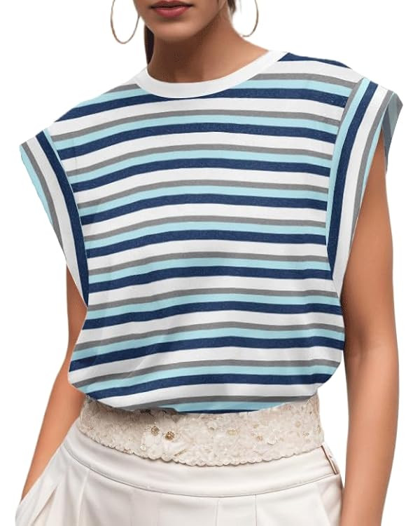 GRECERELLE Women 2025 Cap Sleeve Tops Summer Casual Tee Shirt Loose Crew Neck Basic Tank Trendy W... | Amazon (US)