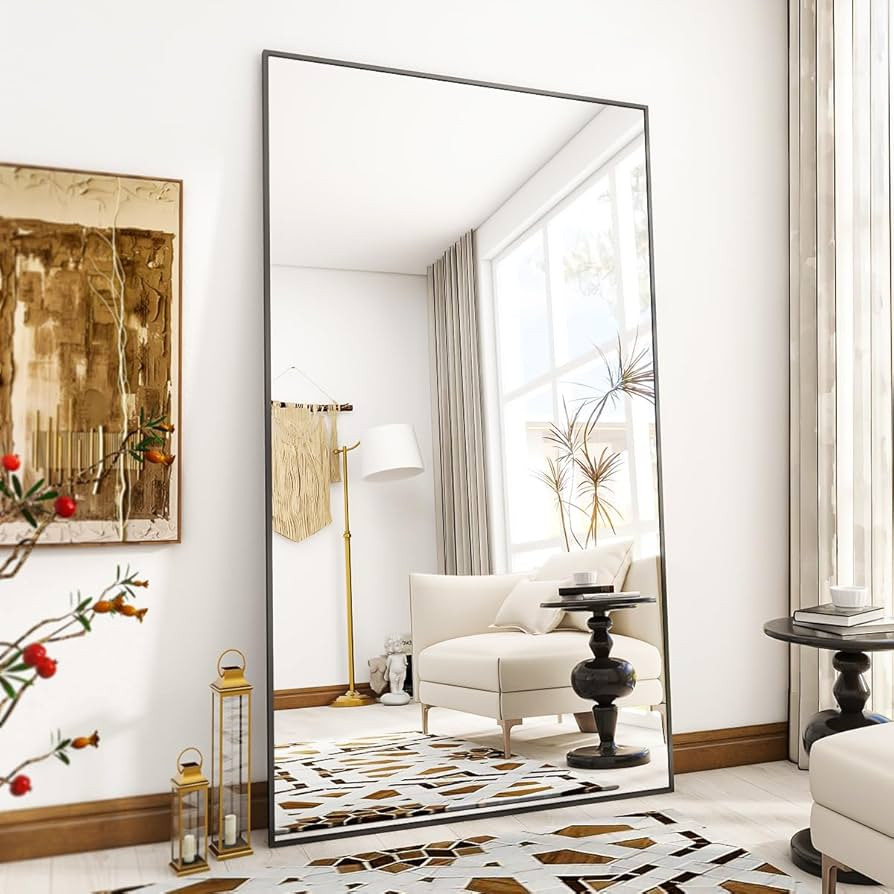 Oversized Full Length Mirror, 76" x 34" Floor Mirror with Stand, Aluminum Alloy Frame Full Body M... | Amazon (US)