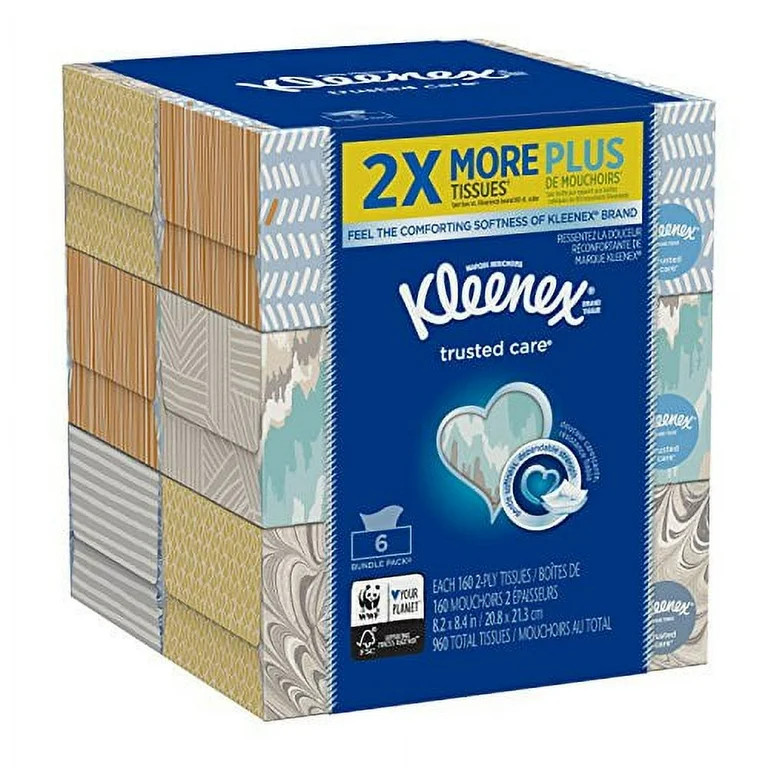 Kleenex Trusted Care Everyday Facial Tissues, Flat Box, 160 Count (Pack of 6) - Walmart.com | Walmart (US)