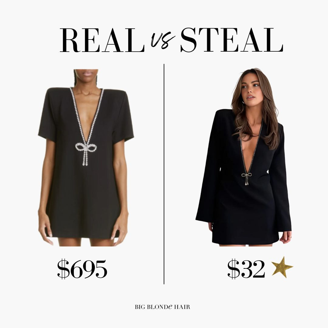 Real vs Steal: $695 Black Embellished Bow Dress vs $32 Look for Less 

 #LTKFindsUnder50