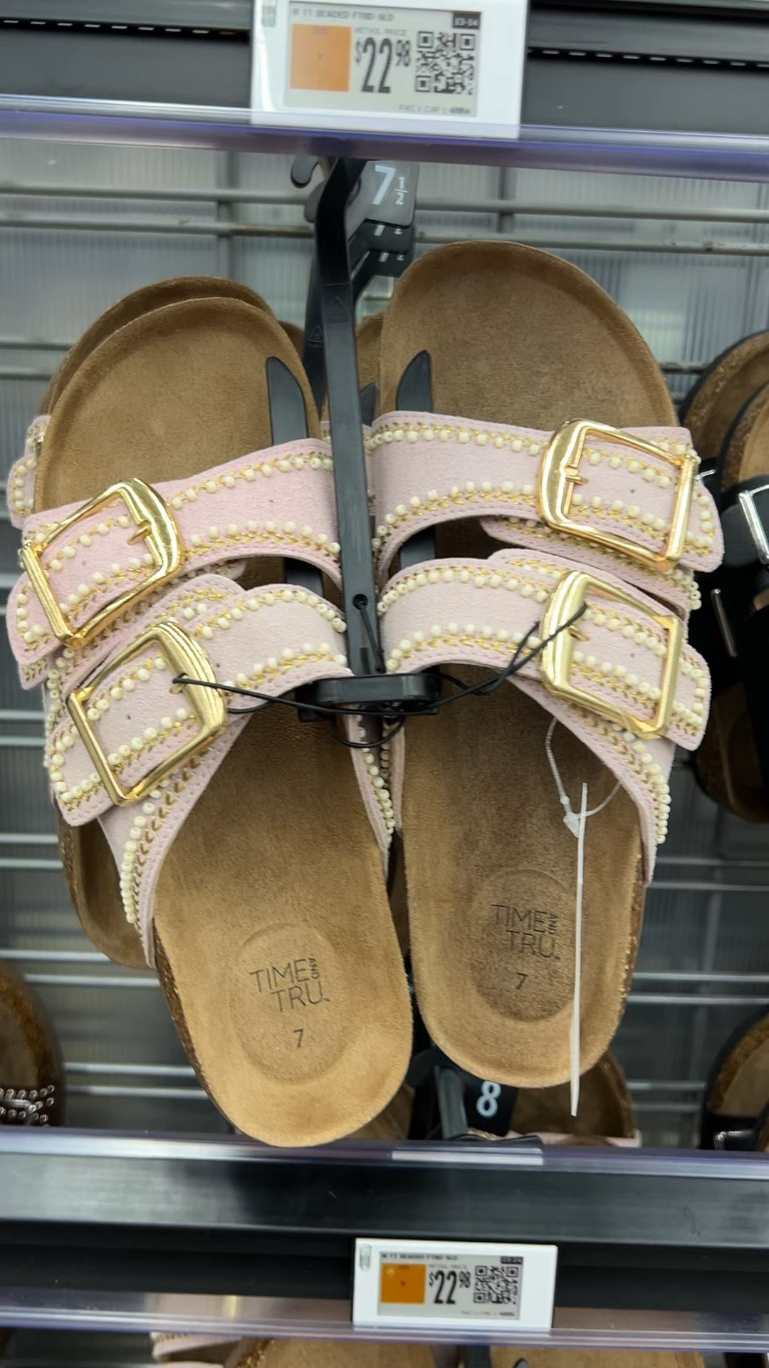 Walmart double strap flat bed sandals, remind me of Birkenstock, the new details are fun! #walmartfashion 