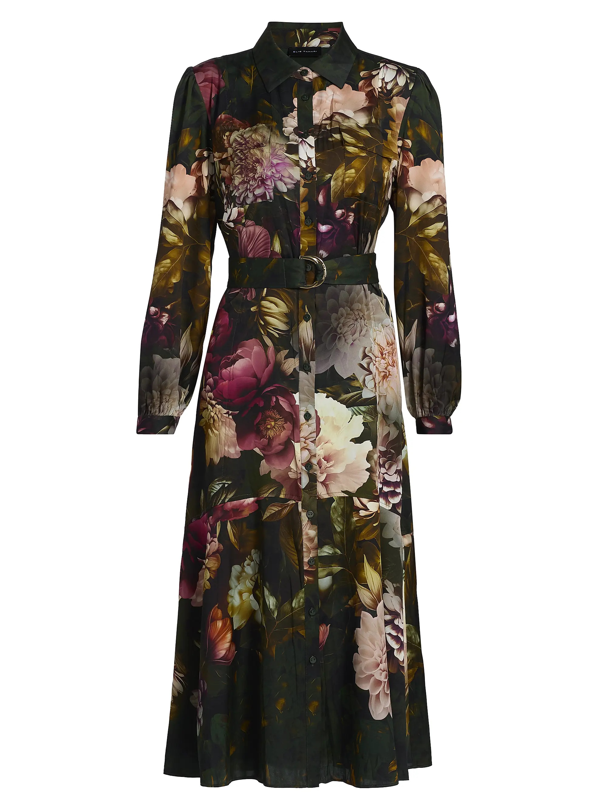 Elie Tahari Mila Floral Silk-Blend Midi-Shirtdress | Saks Fifth Avenue | Saks Fifth Avenue