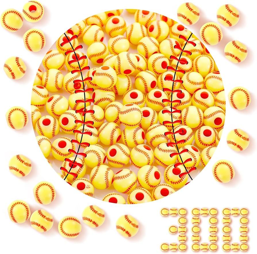 300 Pack Acrylic Softball Beads for Bracelets Loose 12 mm Sports Ball Beads for Jewelry Making Ne... | Amazon (US)