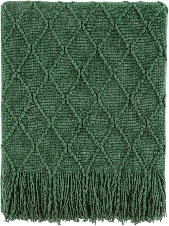 Amazon.com: BOURINA Throw Blanket-50 x60 Green, Textured Solid Soft SofaThrow, Knitted Decorative... | Amazon (US)