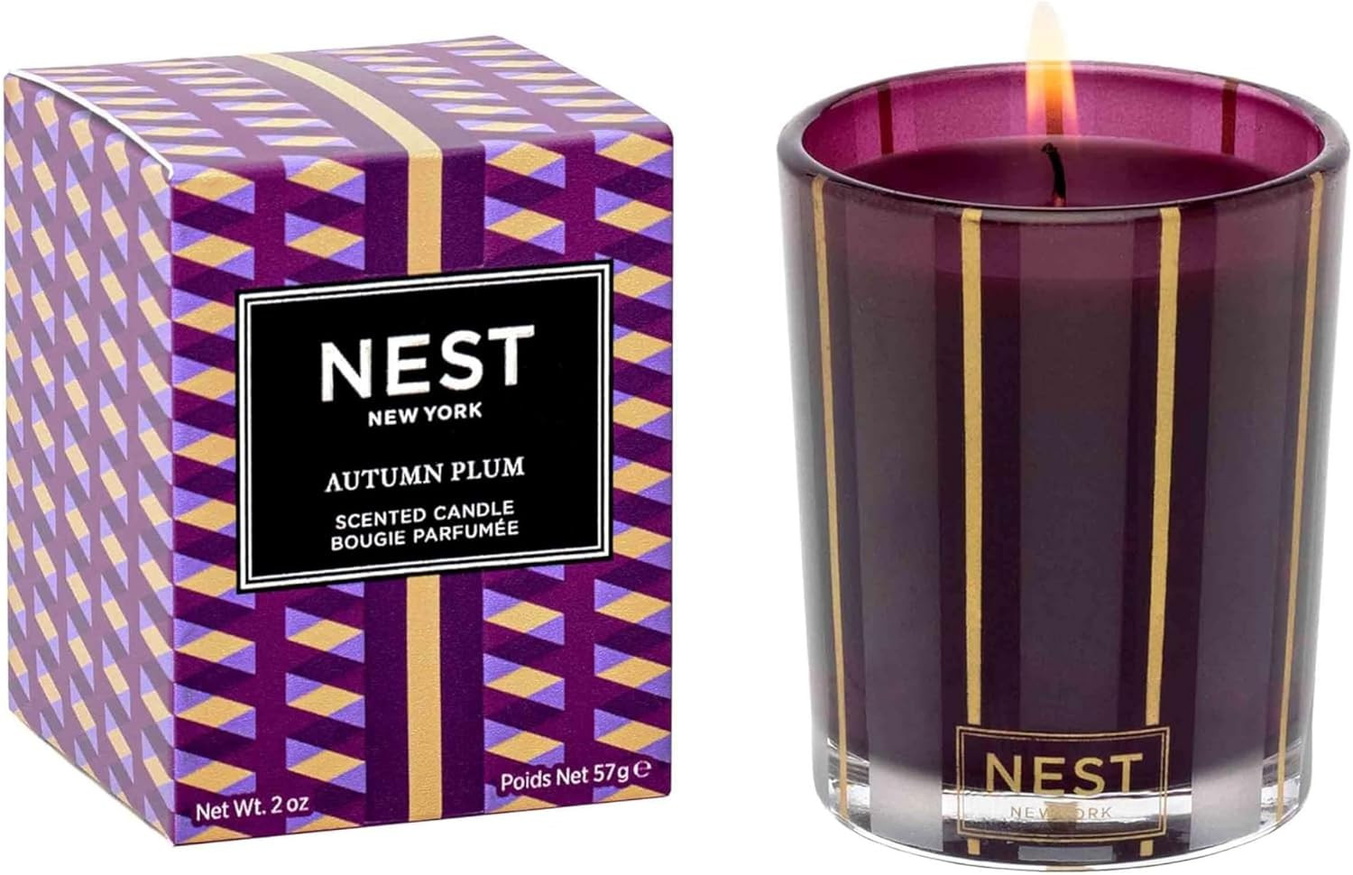 NEST New York Scented Votive Candle, Autumn Plum - 2 oz - Up to 28-Hour Burn Time - Reusable Glas... | Amazon (US)