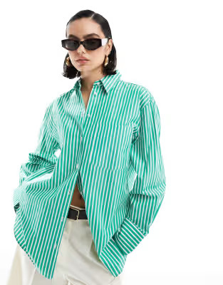 Mango - Oversized gestreept overhemd in groen en wit | ASOS (Global)