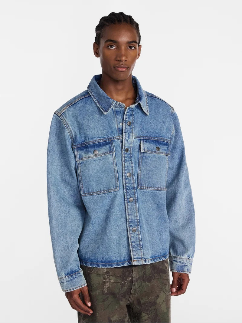 No Boundaries Denim Shacket with Long Sleeves, 100% Cotton 14 oz Denim, Men's XS-4XLT | Walmart (US)