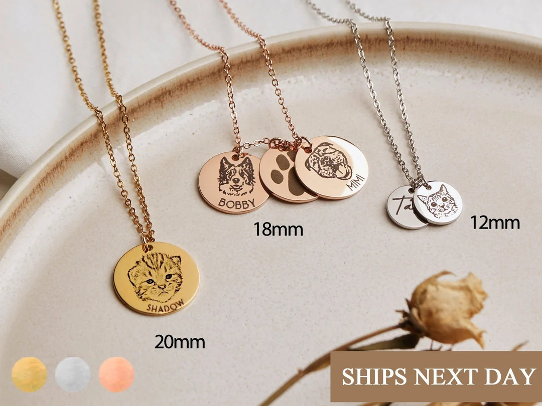 Custom Pet Portrait Necklace Pet Memorial Jewelry Personalized Engraved Pet Portrait From Photo D... | Etsy (US)