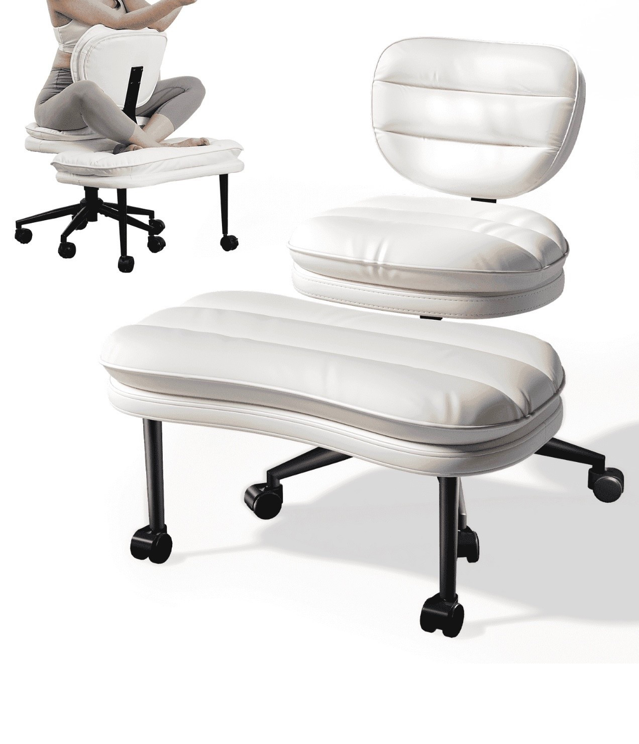 Upgraded Ergonomic Cross Legged Swivel Chair, Adjustable Height and PU Leather, Meditation Chair with Wheels, Wide Kneeling Chair with Back Support, Home and Office

#LTKHome #LTKmomlife #LTKFindsUnder50