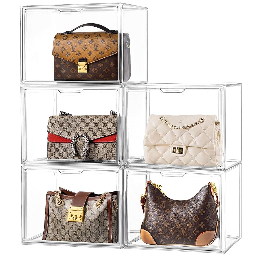 HBlife 5 Pack Purse Storage Organizer for Closet, Large Clear Stackable Handbag Display Case Box ... | Amazon (US)