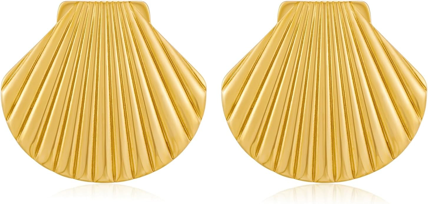 WOWORAMA Chunky Gold Stud Earrings - Seashell Starfish Vintage Boho Ocean Sea Scallop Shell State... | Amazon (US)
