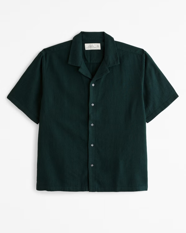Camp Collar Linen-Blend Shirt | Abercrombie & Fitch (US)