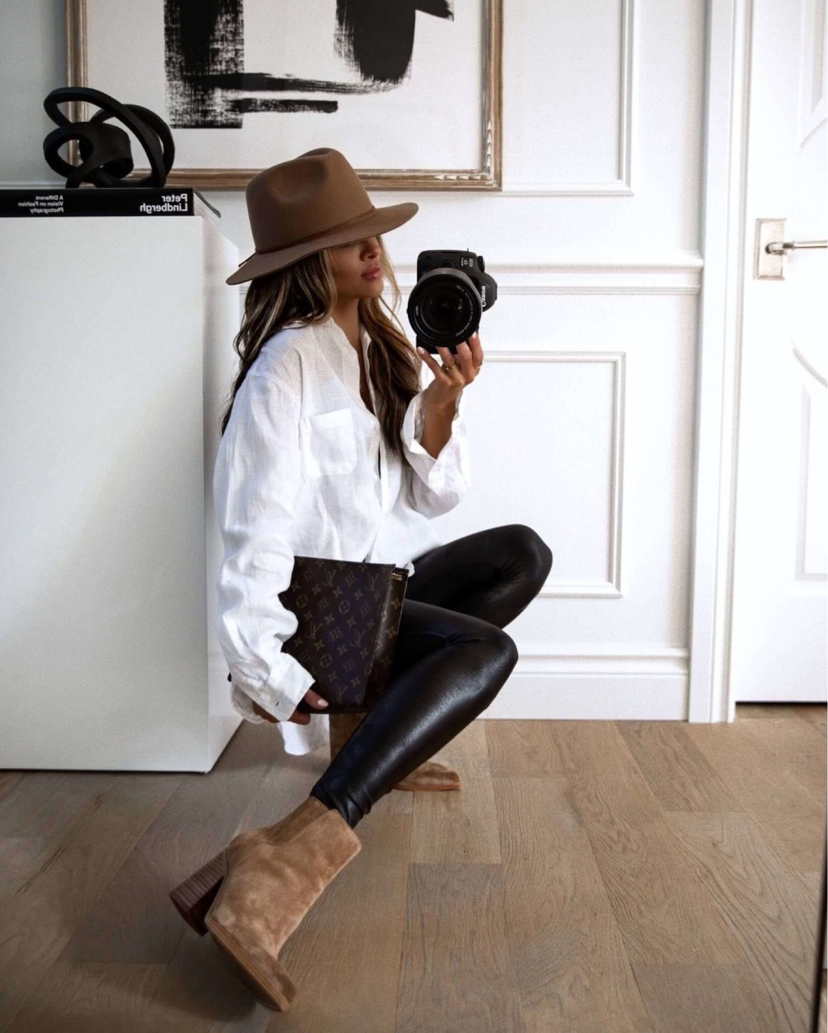 YSL Lou camera bag, bodysuit, neutral outfit, felt hat #LTKitbag  #LTKstyletip #LTKunder100