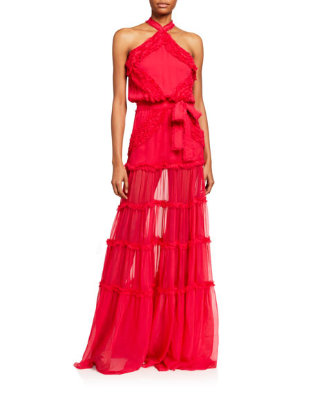 Alexis Lorinda Tiered Ruffle Halter Gown | Neiman Marcus