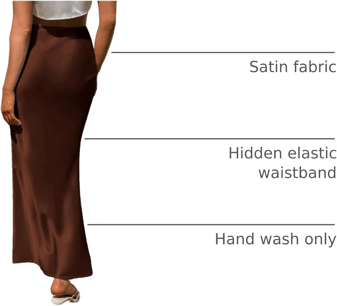 Women's Satin High Waisted Maxi Skirts Hidden Elasticized Waistband A Line Long Skirt | Amazon (US)