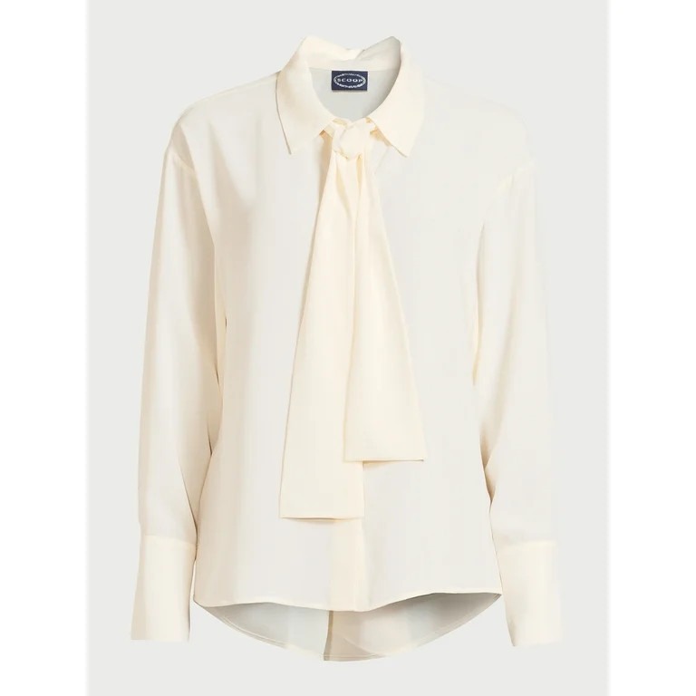 Scoop Women's Tie Neck Shirt with Long Sleeves, XS-XXL - Walmart.com | Walmart (US)