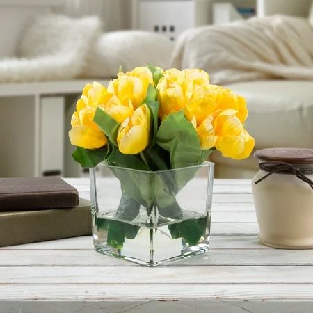 Tulip Artificial Floral Arrangement with Vase and Faux Water- Fake Flowers for Home Decor, Weddings, | Walmart (US)