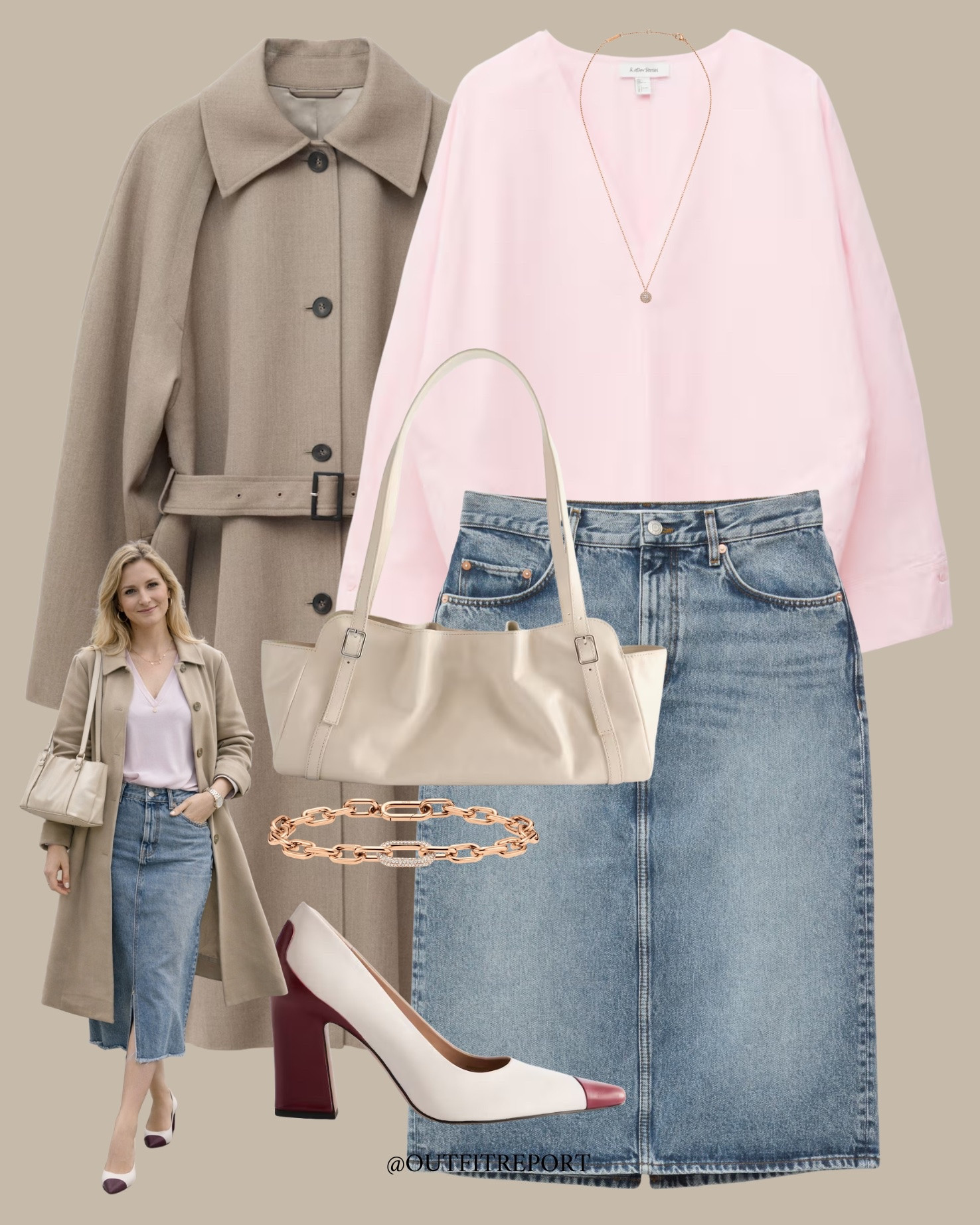 Spring outfit trench coat midi skirt denim, pink sweater heels and white handbag 

#LTKstyletip #LTKeurope #LTKspring
