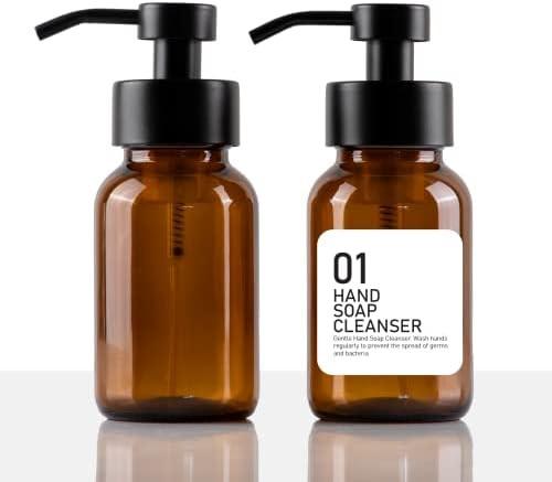 Amber Glass Foaming Hand Soap Dispenser - Amber Glass Soap Dispenser - Black Stainless Steel Foam... | Amazon (US)