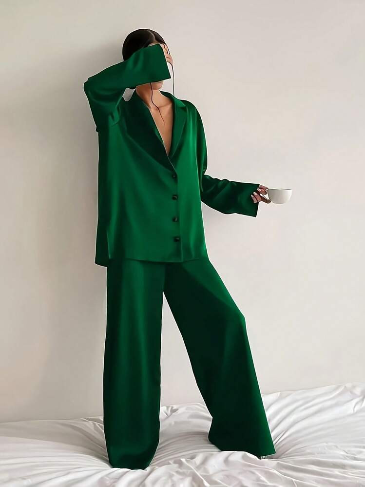 Women's Fashion Suit-Style Home Clothes Two-Piece Design Long-Sleeved Long Pants Pajamas Comforta... | SHEIN