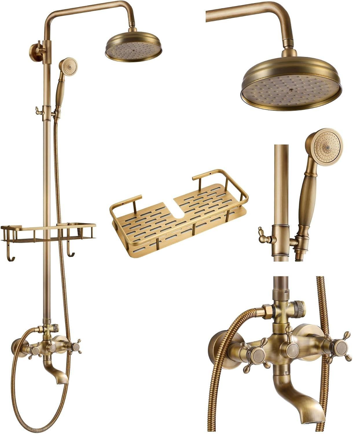 gotonovo Exposed Shower System with Shelf Antique Brass,2 Cross Handle | Amazon (US)