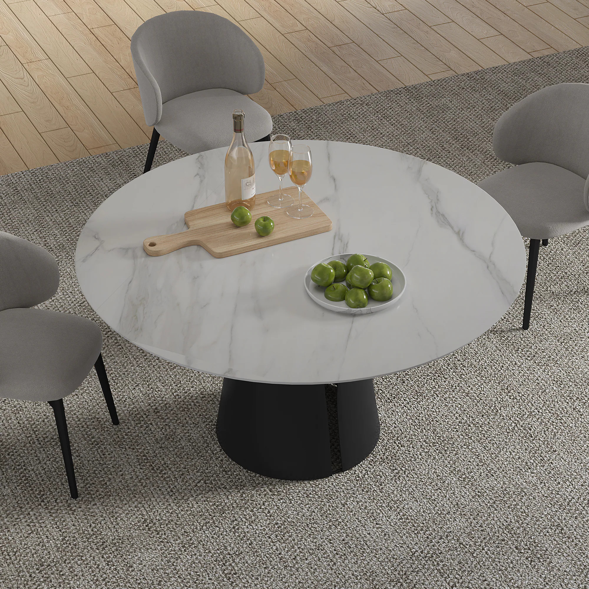 Lowe's White Round Contemporary/Modern Marble Dining Table, with Black Finish and Metal Pedestal Base 53.15-in L x 29.53-in H Large | ZP7-661-135XSS | Lowe's