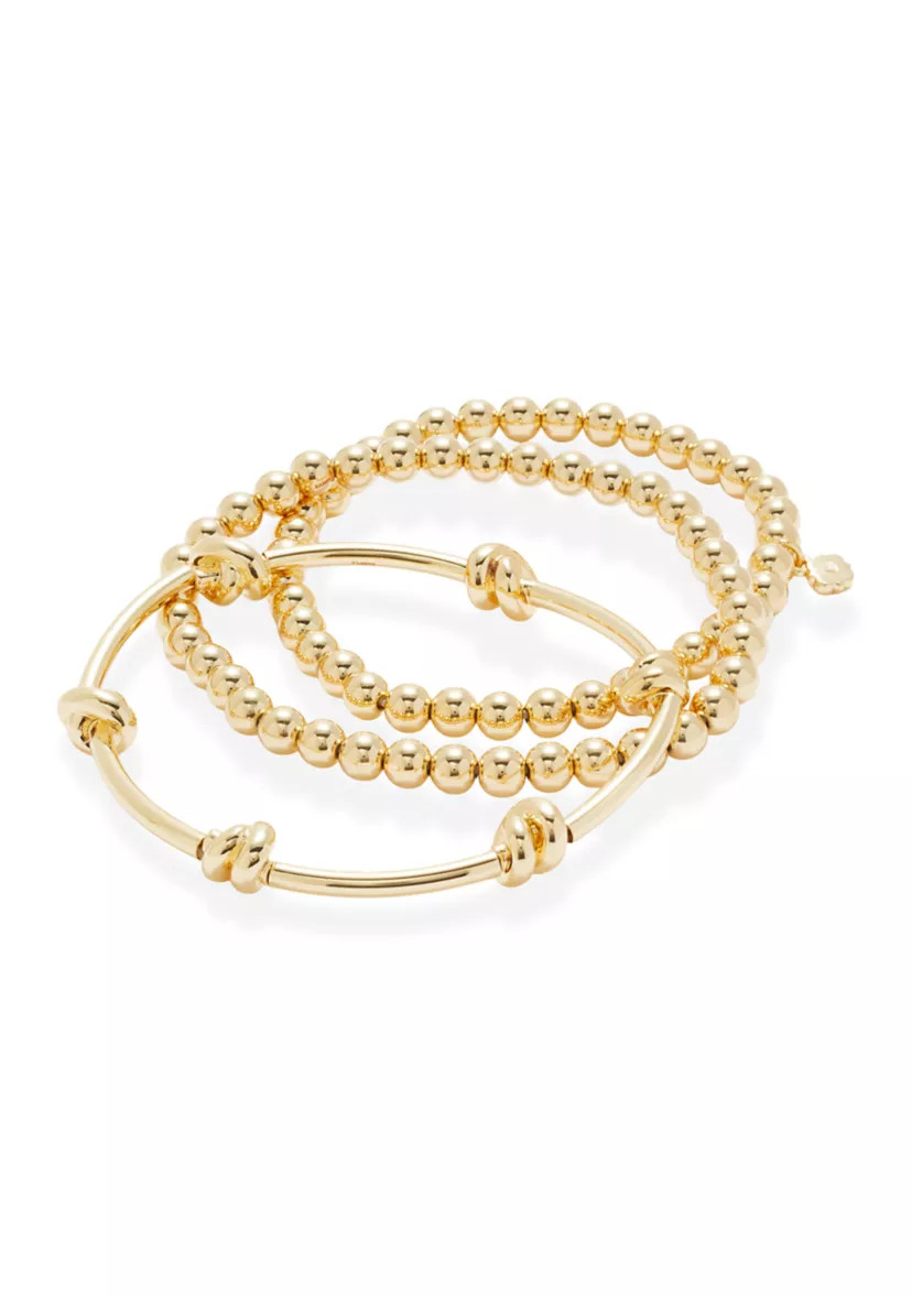 Beaded Knot Gold Tone Trio Bracelet Set | Belk
